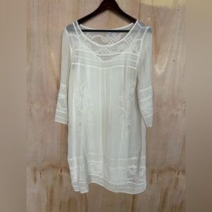 Lucky Brand White Embroidered Sheer Tunic